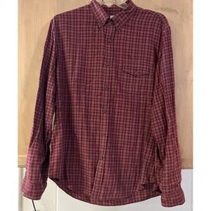 J Crew Shirt Mens XL‎ Burgundy Plaid Flannel Workshirt Button Up Cotton Casual